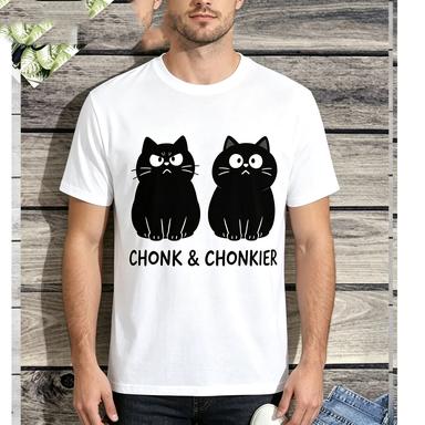 2026 New Unisex Cute Cat Chonk and Chonkier Sassy Cat Graphic Short Sleeve Tee Cotton Vintage Casual Summer Top Pet Fans