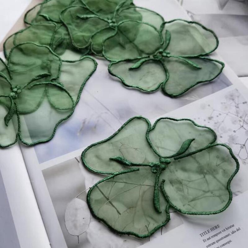 10Pcs Green Semi Transparent Embroidered Lace Flowers Patches Applique Clothing Patch Decoration