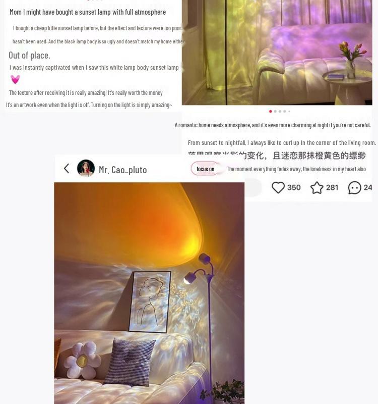 High-End Double-Head Sunset Floor Lamp: Water Ripple Iron Design for Living Room Atmosphere