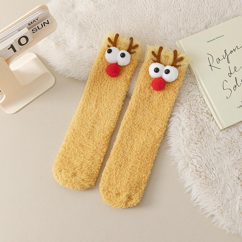 Ugly and Cute Socks, Girls' Fur Hoop Socks, Funny Girls' Socks, Mid-calf Socks, Coral Fleece Winter Warm Floor Socks