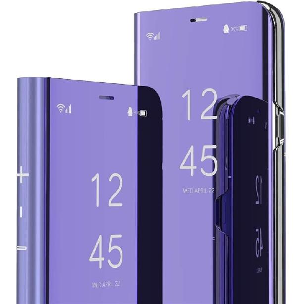 Чехол для Samsung Galaxy S25 Ultra, Чехол, Зеркало для макияжа, ПУ кожа, Прозрачный флип с подставкой, Прозрачный вид для женщин, Тонкий противоударный защитный чехол для фиолетовый