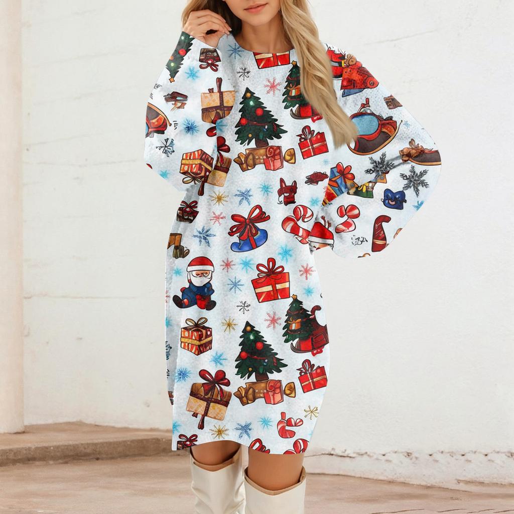 Women's Round Neck Casual Long Sleeve Plush Dresses