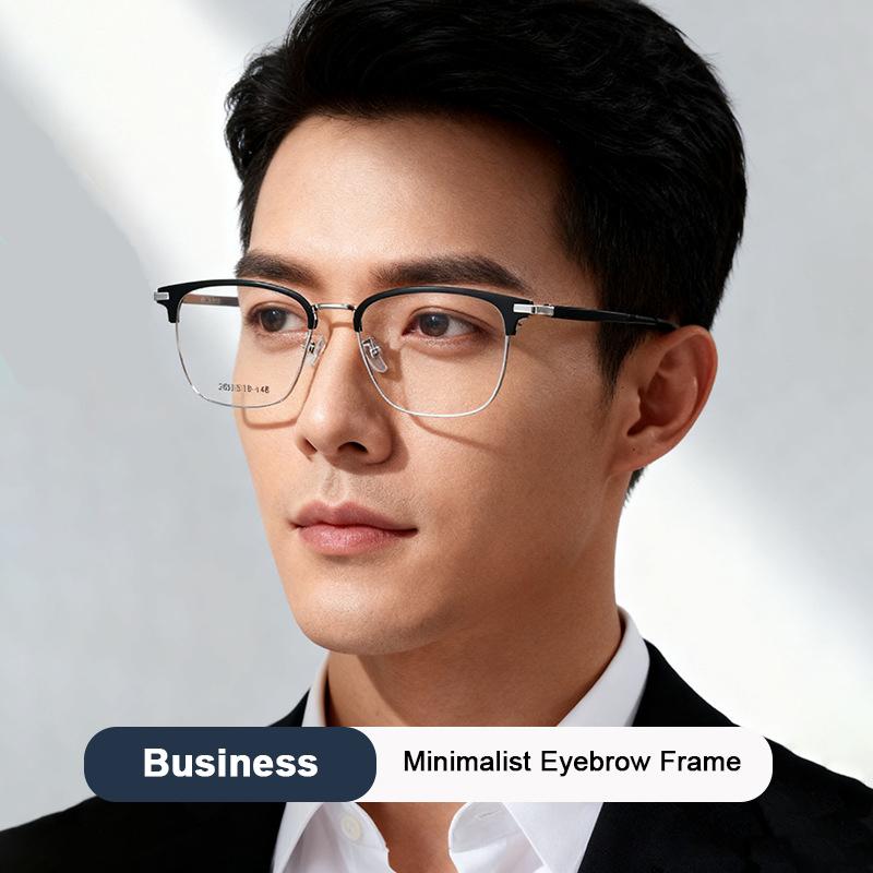 Brand Half-frame Glasses Frame Fashion Alloy Square Eyeglasses Classic Eyebrow Line Design Male Ultralight Business Spectacles