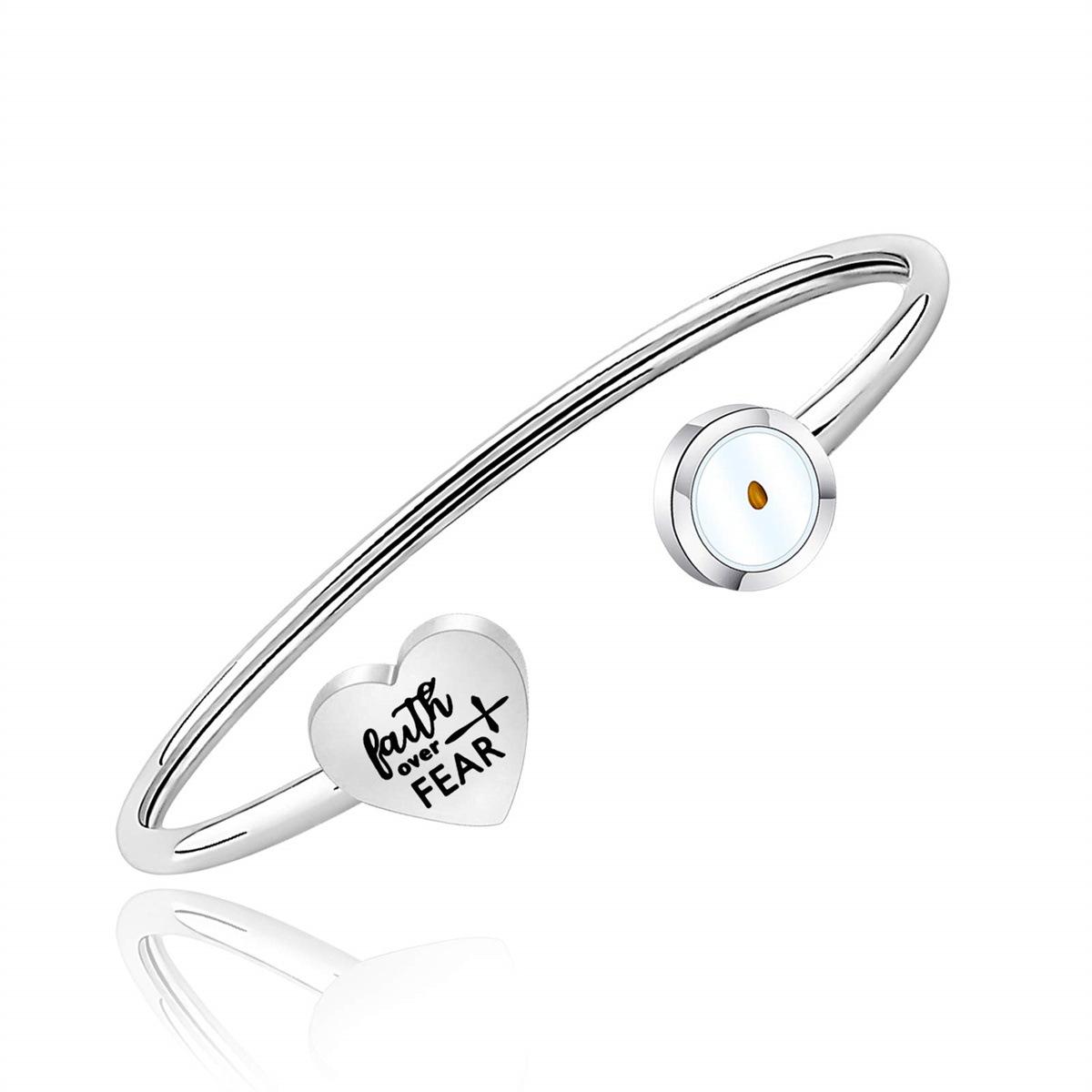 

Fashionable Stainless Steel Heart-shaped Round Mustard Seed Open Bracelet, Religious Jewelry, Precious Jewelry серебряный