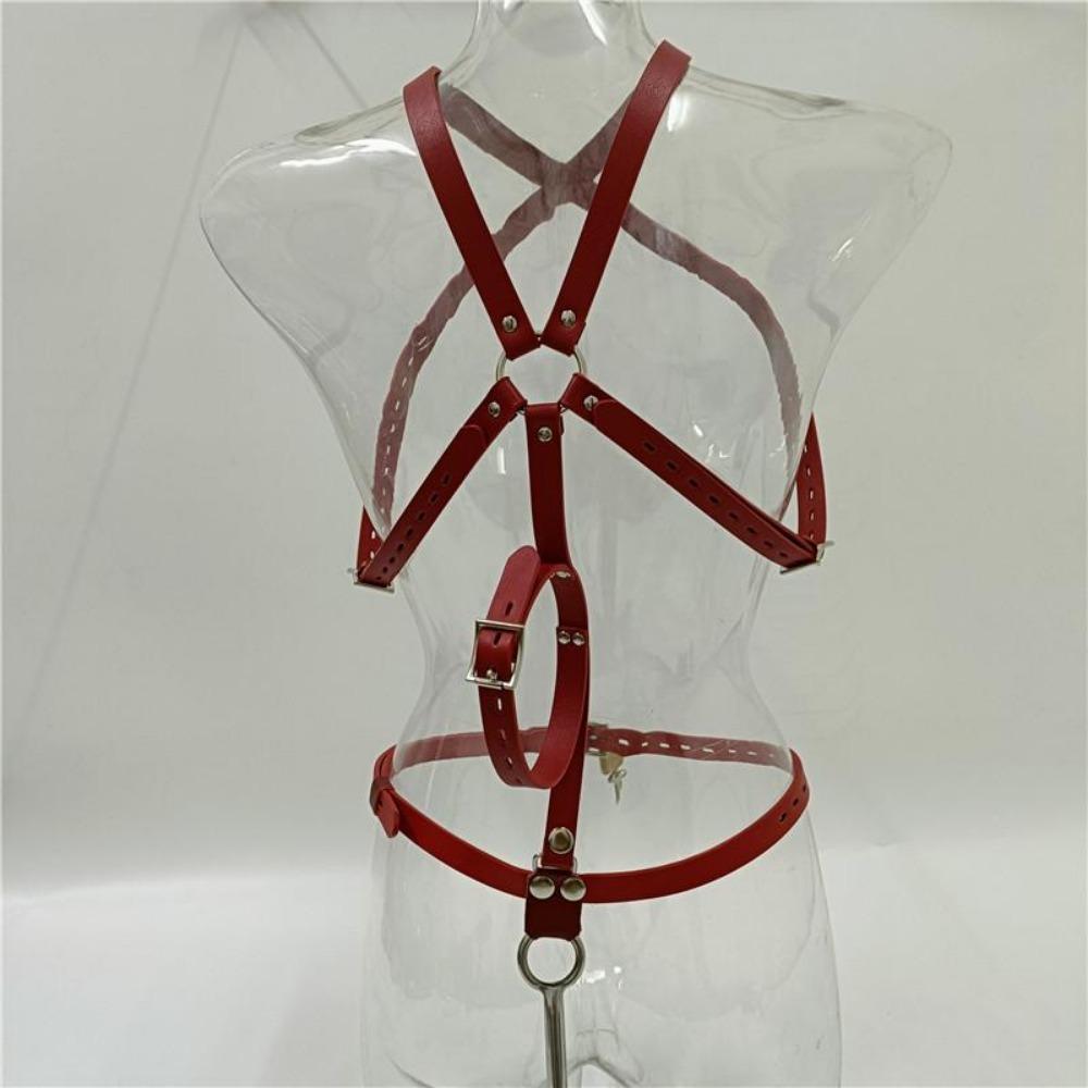 Female Bondage Harness Body Adjustable Leather Belt with Plug Hook Restraints Metal Butt Plug Sex Toy Body Harness