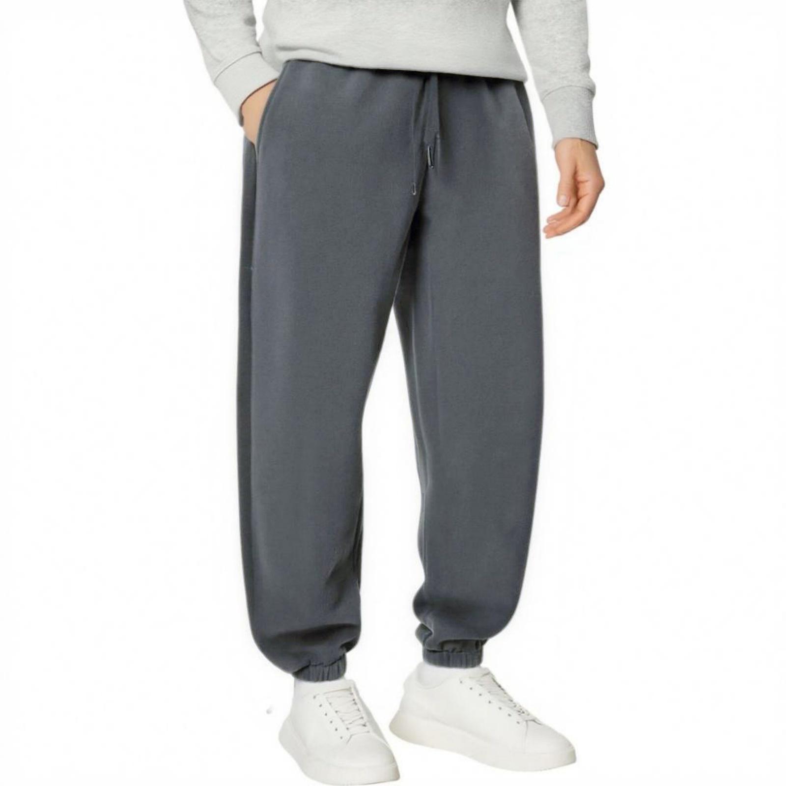 Men s -color Casual Double-sided Fleece Warm Drawstring Pants XL
