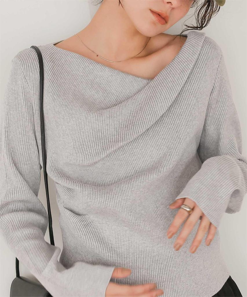 Titibait Rib Knit Light Size S Off-the-Shoulder Top, Women's, Gray, (AGXT0409)