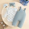 Cartoon Animal Overalls, Long Sleeve Bodysuit & Headband Set - Autumn/Winter Baby Girl Outfit