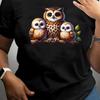 Women's Casual Summer T-Shirt With Owl Print, Round Neck, Short Sleeves, Fashion Comfort Fit Top