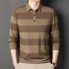Men's Striped Long Sleeve Polo Shirt with Pockets - Casual Lapel Base Layer Top