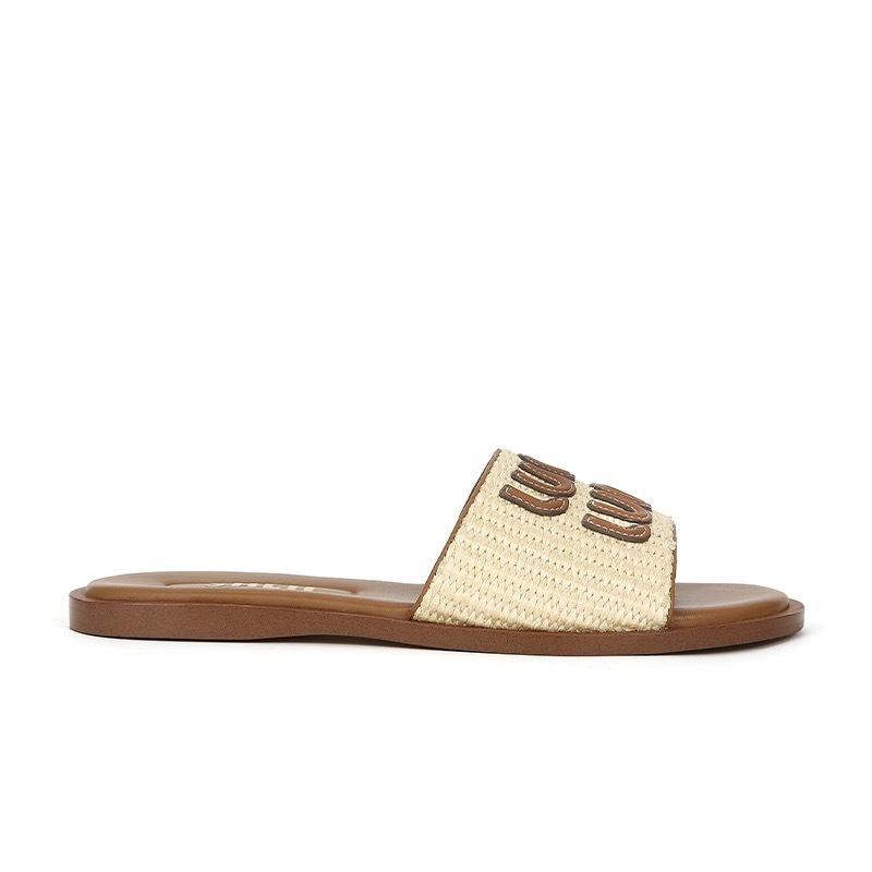 QSDD Mittsommerabendwind Amiu Familienurlaubsbrief Gewebt Flacher Boden Strand Freizeit Ein-Wort-Slipper Damenschuhe Sandalen Außenschuhe
