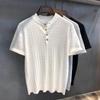 Men's Knitted Manin Collar Polo Shirt Casual Short Sleeve Textured Button Top