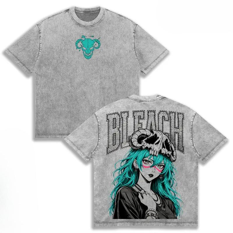 Anime BLEACH Nelliel Printed Tee Men Women Short Sleeve Cotton Tshirts Vintage Washed T-shirt Harajuku Unisex Summer T Shirt