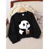 Crewneck Sweatshirt for Girls Featuring an Adorable Panda Enjoying Bubble Tea. It'S Machine Washable