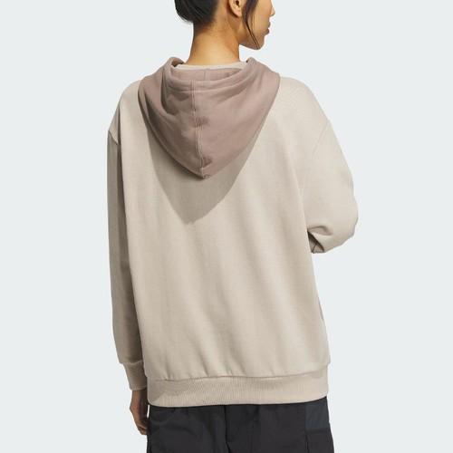 adidas Originals Letter Logo Pattern Long-Sleeve Hoodie for Women, Light Brown