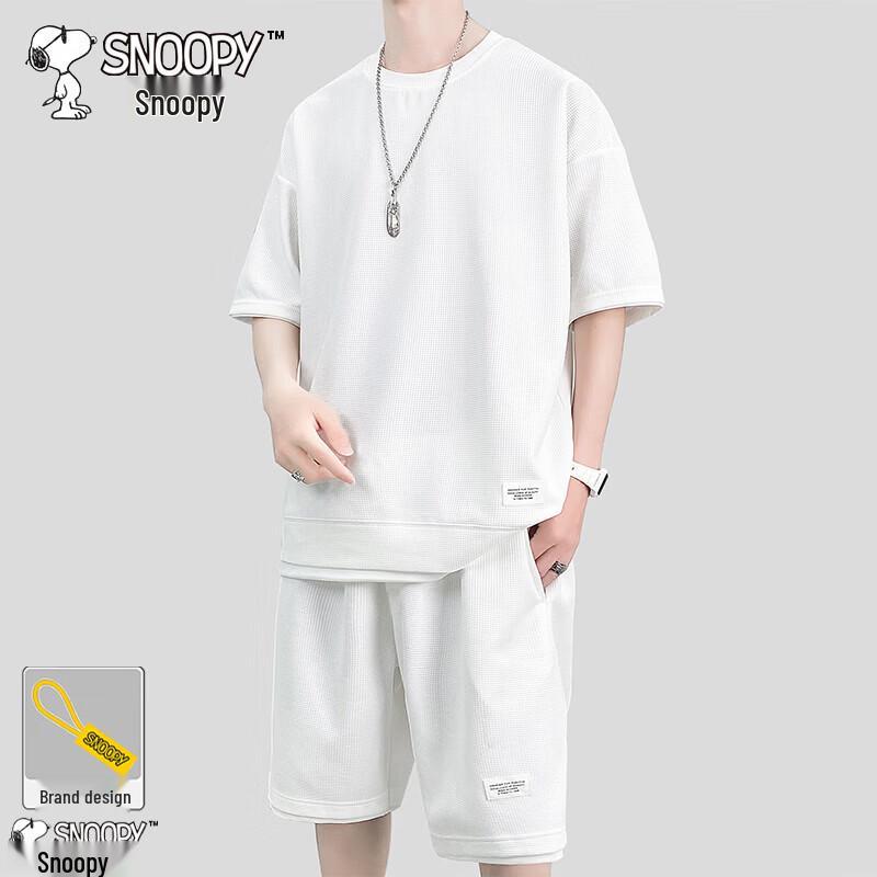 SNOOPY Men s Summer Ice Silk Short-Sleeve T-Shirt & Shorts Casual Set 2XL