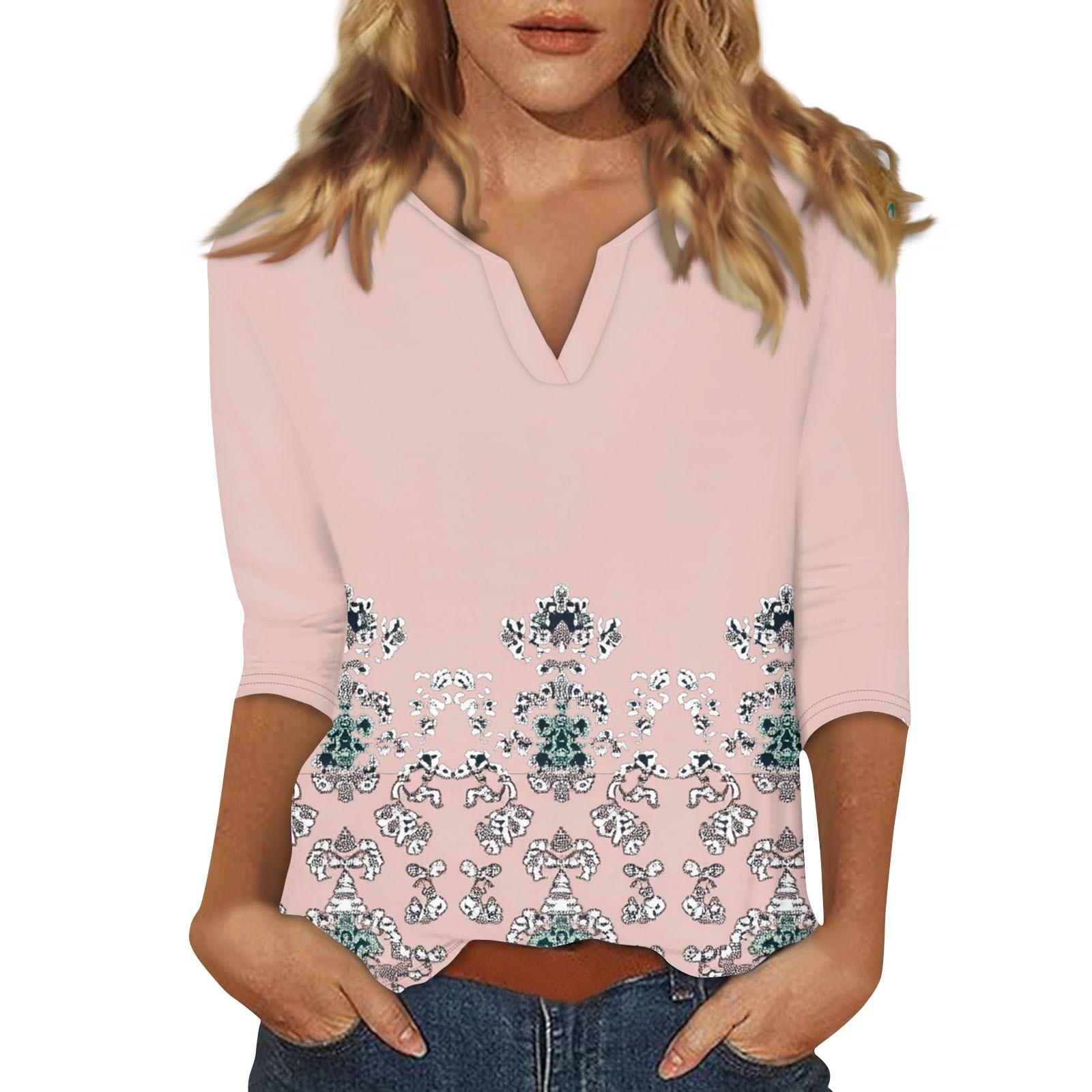 

Women s Stand Collar 3/4 Sleeve Printed Top T-shirt XXXL жёлтый