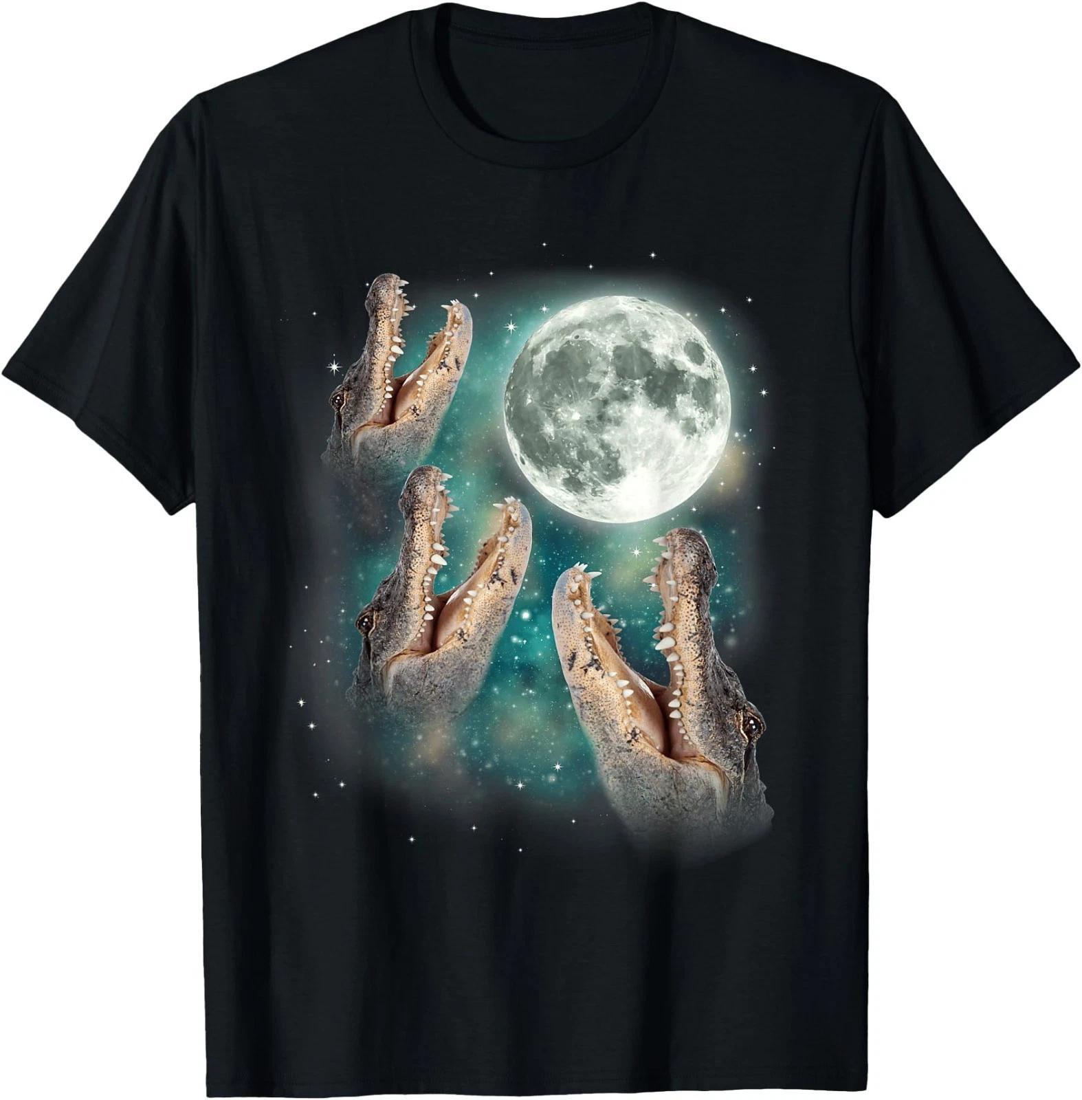 Three Gators Howl at Moon | Magical Animal Wild 3 Crocodile T-Shirt 3XL