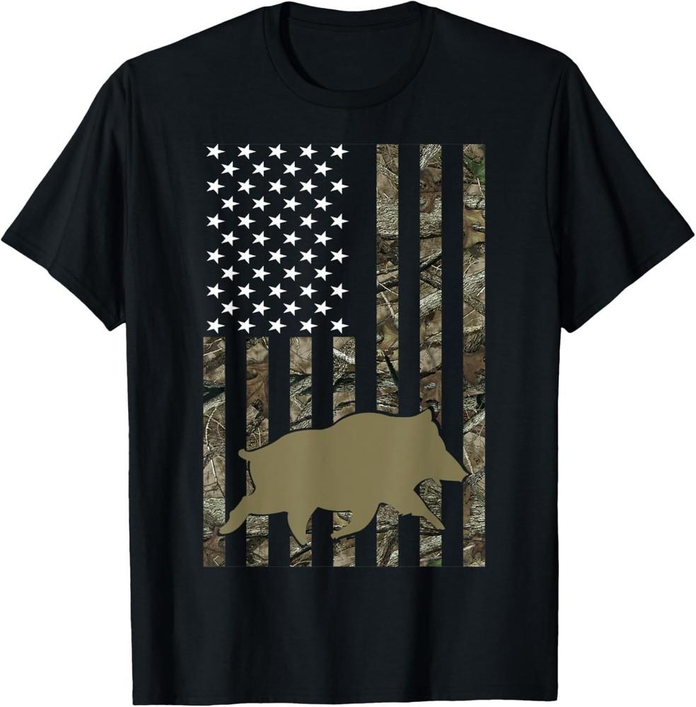 Brand New Limited Edition Hog Hunting USA Flag Wild Boar Hunter T-Shirt