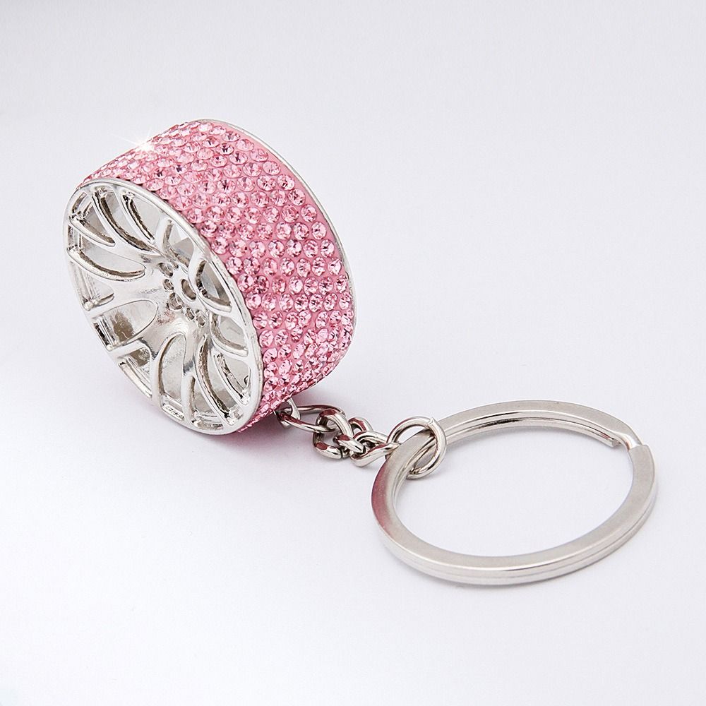 

Crystal Crystal Wheel Keychain Car Wheel Shape Crystal Tire Wheel Rim Pendant Bag Accessories Pink