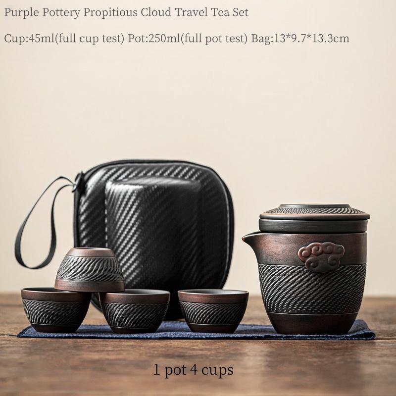 

Purple Pottery Propitious Cloud Quick Guest Cup Portable Kung Fu Travel Tea Set Outdoor Car Mounted Household Tea Ceremony Five-piece Set