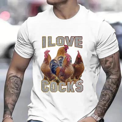 I Love Cocks Funny Roosters Meme T-shirt Chicken Enthusiast Short Sleeve T-shirt Men Women's Summer T-shirt Street Clothing