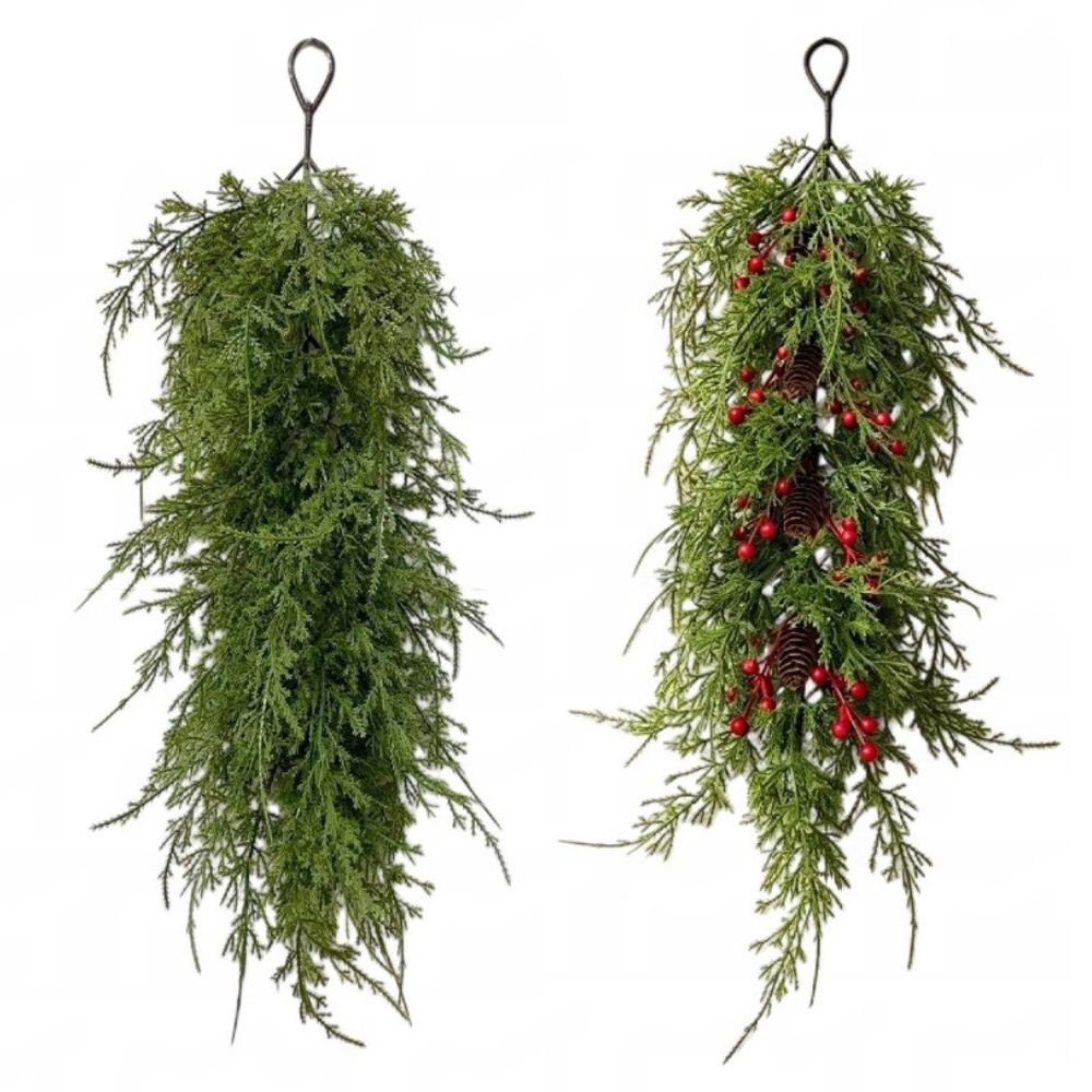 With Red Berries & Pine Cones Christmas Teardrop Door Swag DIY Hanging Door Greenery  Front Door