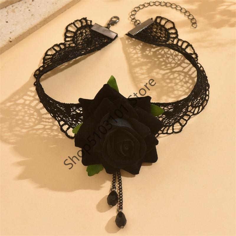 Gothic Flower Choker Necklace For Women Lace Rose Blossom Neck Chain Neck Accessory Halloween Jewelry