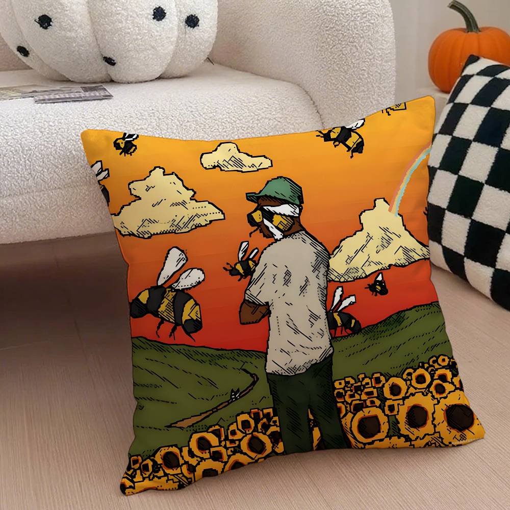 T-Tyler the Creator Rapper Pillow Case Anti-dustmite Pillowcase Invisible zipper silky short plush Sofa cushion cover