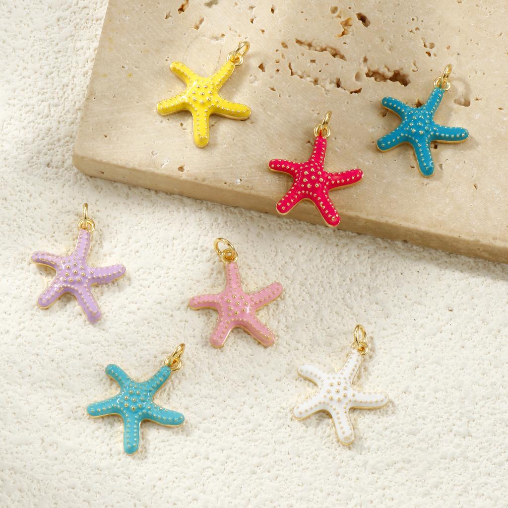 2 PCs Brass Ocean Jewelry Charms 18K Gold Plated Enamel Starfish Pendants For DIY Necklace Bracelet Jewelry Making 23mm X 18mm