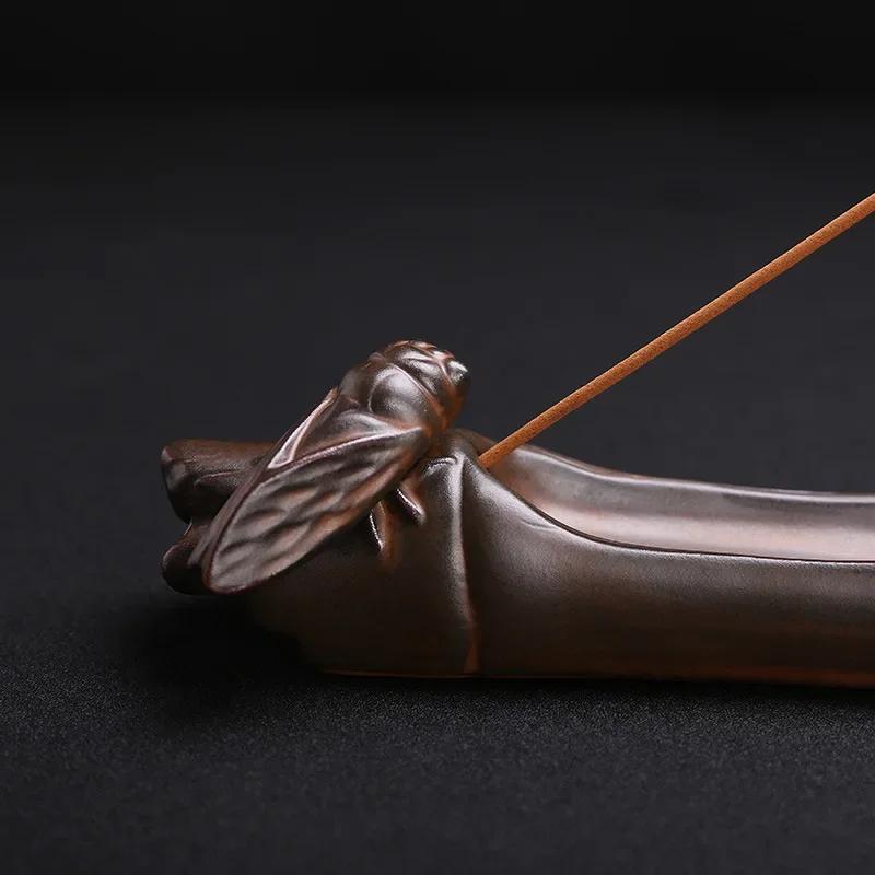 1 st söt cikada keramisk hantverk hemprydnader rökelsepinnehållare zen lotusbrännare yoga tehusdekor (Utan rökelse)