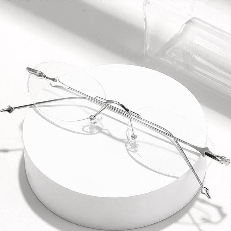 Oval Rimless Optical Plain Glasses for Women Trendy Ladies Blue Light Blocking Glasses Silver Gold Star Accessory Eyewear