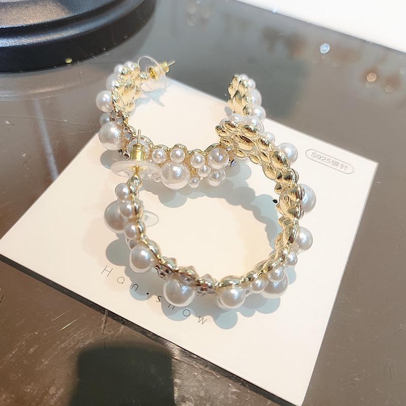 Silvernål Ljus Lyx Pärlring Örhängen: Europeisk & Amerikansk Stil, Överdriven Statement för Kvinnor.