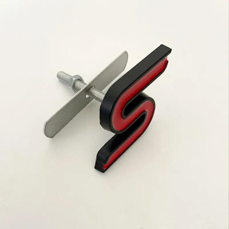 PLL18 3D Metal S Logo Front Grille Emblem Badge Car Rear Trunk Stickers For Ford Focus Fiesta Escape Ecosport Kuga Mondeo Accessories