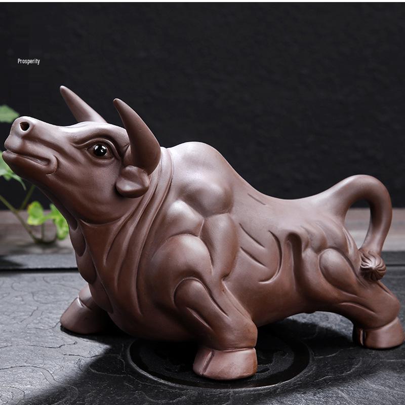 Handmade Large Purple Clay Ox Tea Pet for Kung Fu Tea Ceremony
