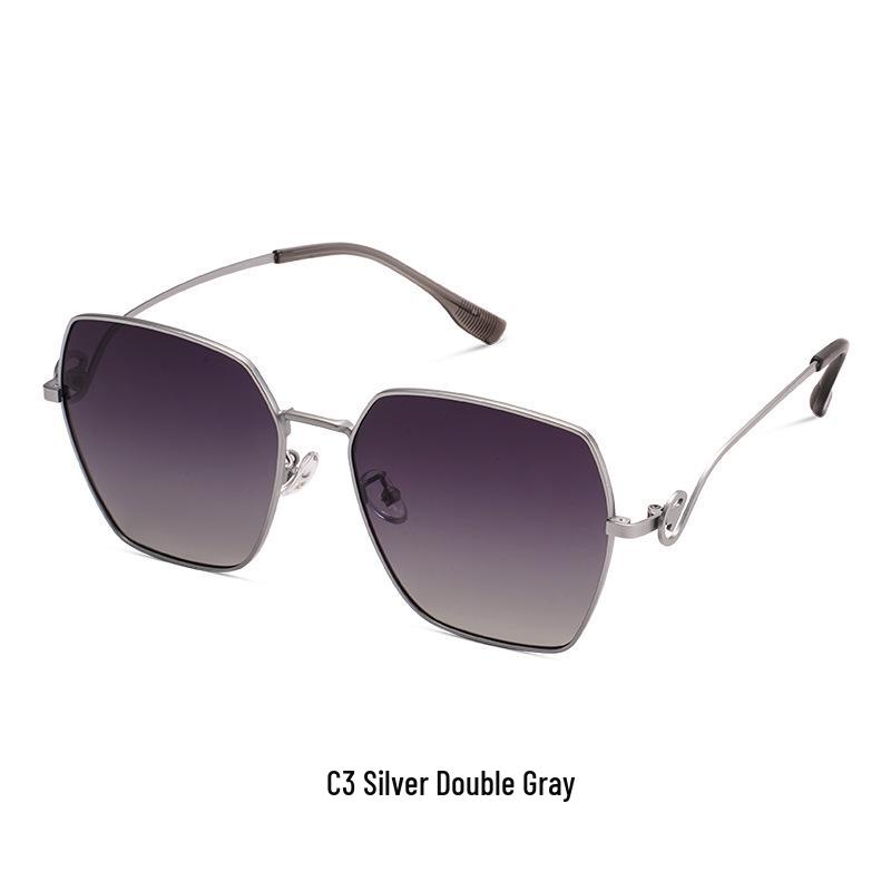 Polygon Metal Sunglasses 8719: Stylish Large Frame, Slimming, UV Protection, Polarized.