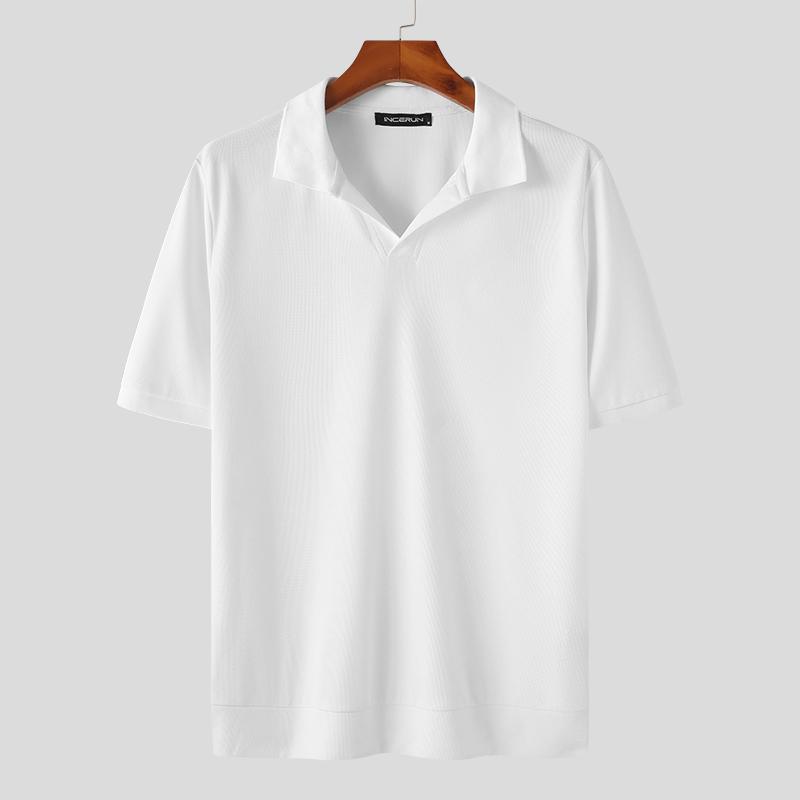 

INCERUN Лето-весна однотонные мужские тонкие топы-поло XL белый