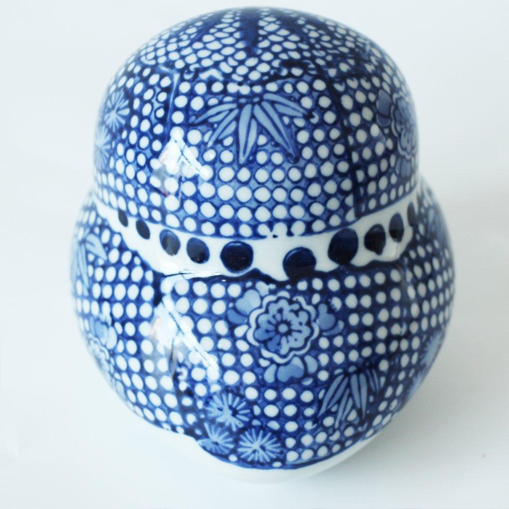 Sonoyama Craftsmanship Lucky Charm, Good Fortune Item, Ceramic, Blue and White Dyed, Mini Size, Sacred Bird, Owl, Fukurō (Owl that Brings Good Fortune