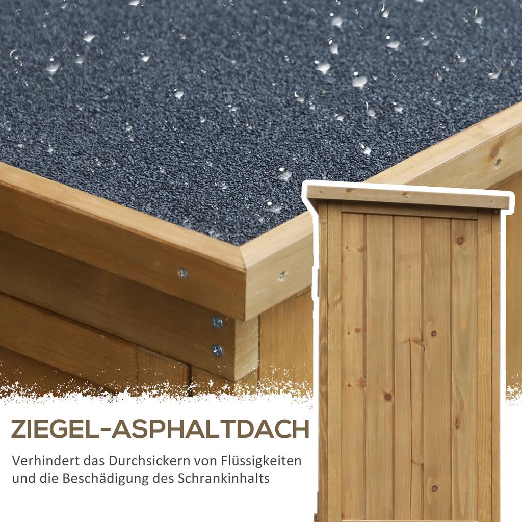 Wooden Small Shed, Garden Storage Shed with 3 Shelves, Asphalt Roof and Shutter Doors, Natural Wood Finish