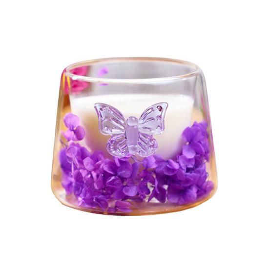 

Double Walled Glass Coffee Mugs with Dried Flowers 150ml Heat Resistant Glass Tumbler for Home Office Afternoon Tea Cups Unique Gifts for Women 150ML фіолетовий