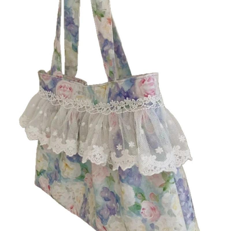 Large-capacity Lace Flower Bag Niche Artistic and Versatile Underarm Tote Bag Hand-carry Commuter Bag