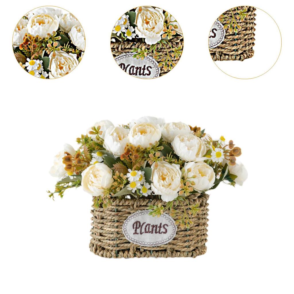 Artificial Flowers Basket Photo Prop Silk Floral Arrangement for Desktop Party Decor Spring Summer Living Room