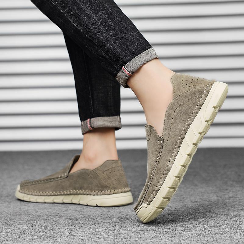 Fashion Retro Hand Sewn Casual Mens Shoes Leather Loafers Men Sneakers Outdoor Comfort Soft Sole Driving Shoes Lightweight Walking Shoes