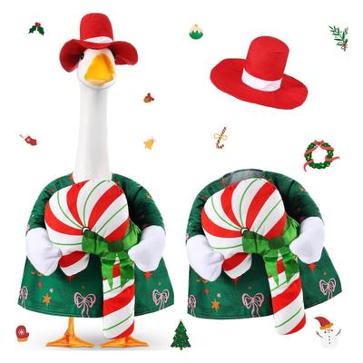 Christmas Porch Goose Outfit Lawn Goose Dress with Xmas Tree Hat Festive Goose Costume for 23" Geese Dress-Up Home Outdoor Decorations