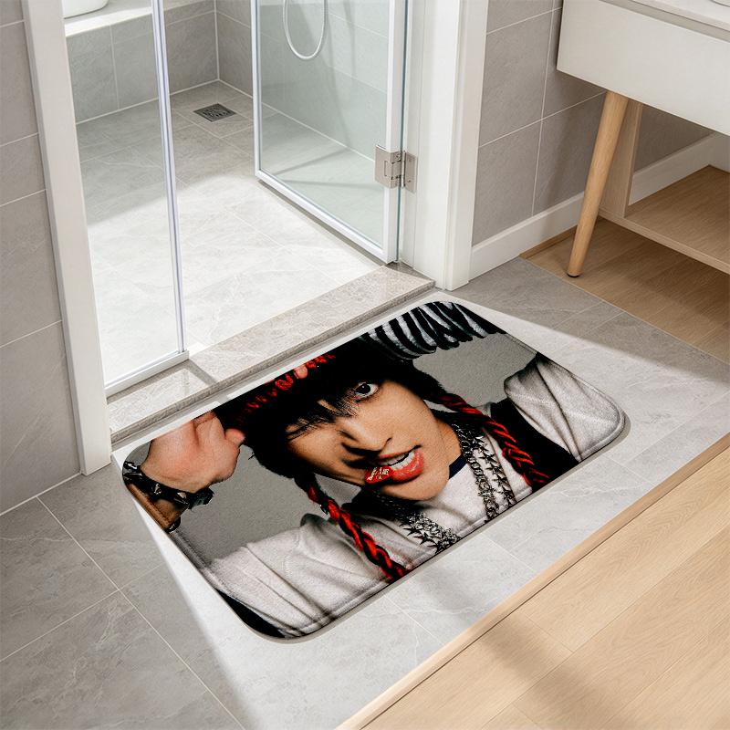 Hongjoong Print Flannel Kitchen Mat Christmas Soft Area Rug Non Slip Floor Carpet Home Decoration