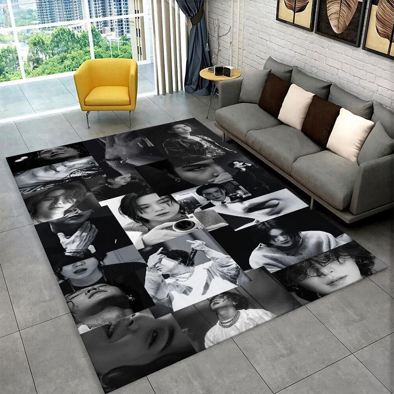Kpop B-BTS SUGA Agust D Yoon Gi Carpet Rug for Playroom Bedroom Living Room Sofa Home Decor,Area Rug Non-slip Floor Mat Gift