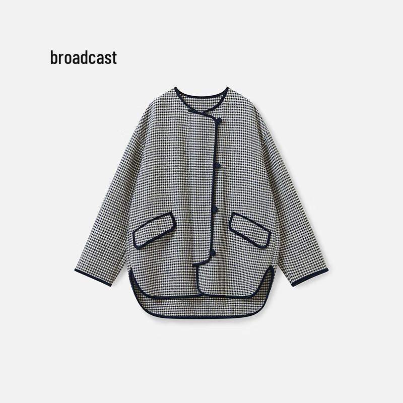 

Broadcast Women s Retro Plaid Round Neck Padded Jacket S