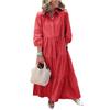 Women's Casual Fashion Shirt Dress Button Collar Flowing Maxi Dress