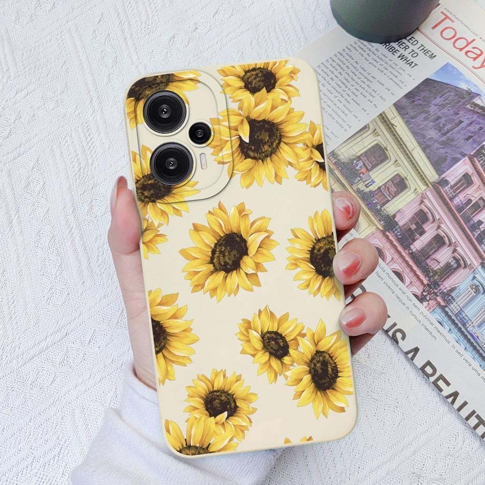 Case For Poco F5 Pro Painted Flowers Soft Liquid Silicone Camera Lens Protection Back Cover For Xiaomi Poco F 5 F5Pro Protectors