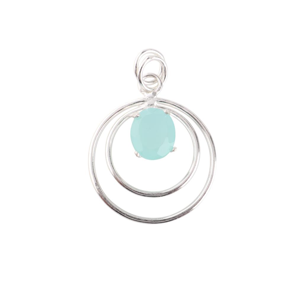 Pierre précieuse Calcédoine Aqua Bijoux en Argent Sterling 925 Pendentif Fait Main Pour Cadeau PP-61-21